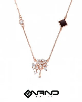 Rose gold necklace with branching crystal details and a dark square inset